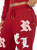 True Religion Women's Applique Mid Rise Straight Leg Sweatpants - Red Dahlia