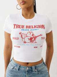 True Religion Women's Printed Short Sleeve Crew Neck Baby Tee - Optic White